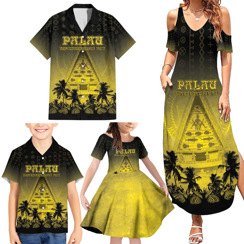 Personalised Palau Independence Day Family Matching Summer Maxi Dress and Hawaiian Shirt Palauan Tattoo Pattern LT05 - Polynesian Pride