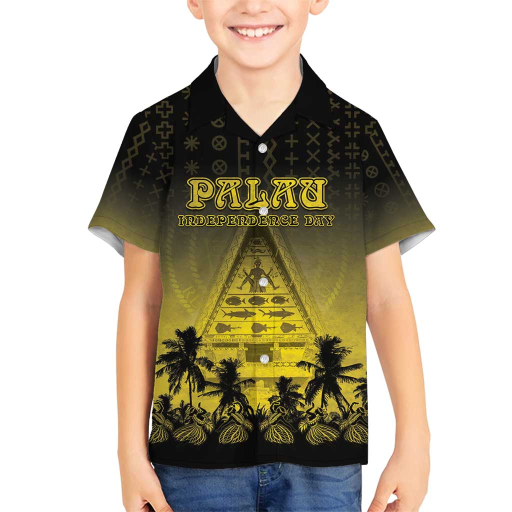 Personalised Palau Independence Day Family Matching Summer Maxi Dress and Hawaiian Shirt Palauan Tattoo Pattern LT05 Son's Shirt Black - Polynesian Pride