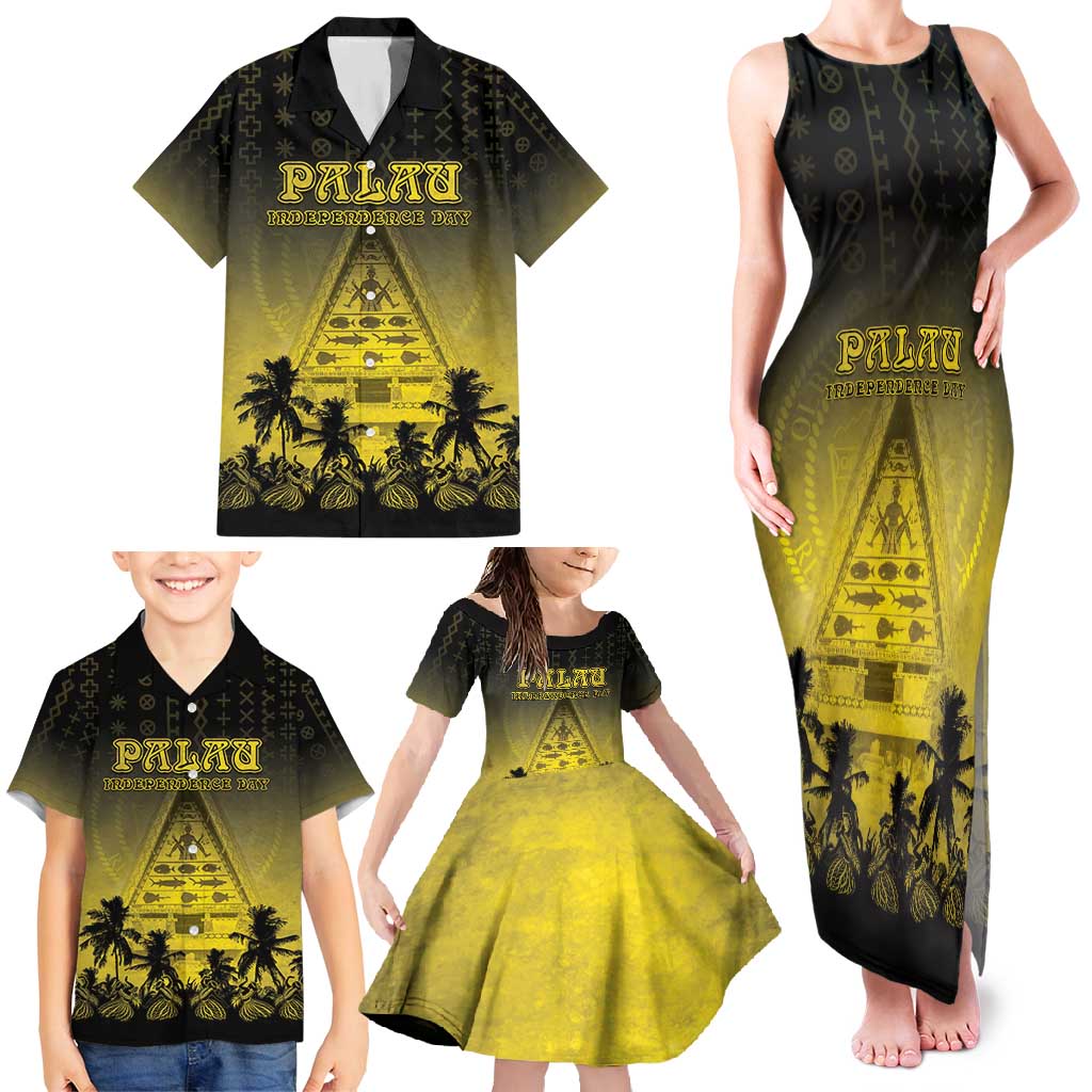 Personalised Palau Independence Day Family Matching Tank Maxi Dress and Hawaiian Shirt Palauan Tattoo Pattern LT05 - Polynesian Pride