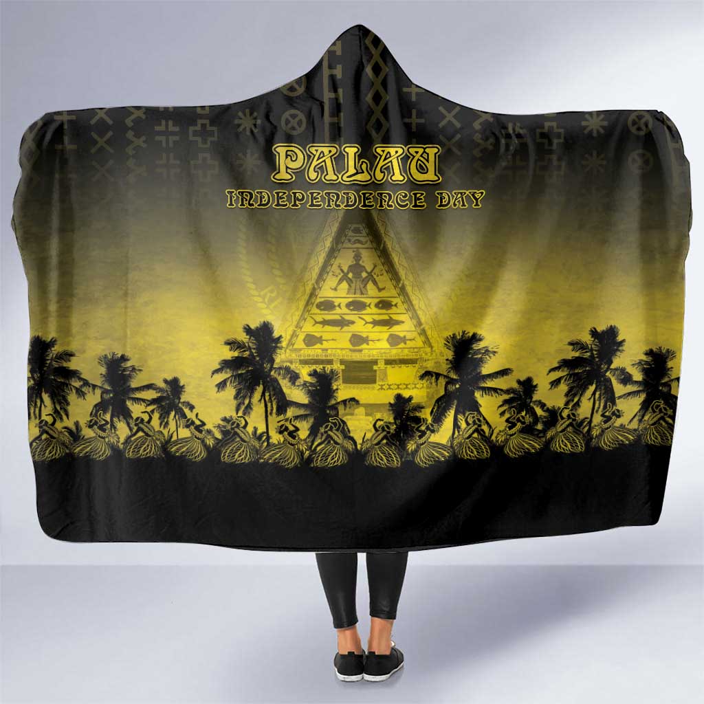 Palau Independence Day Hooded Blanket Palauan Tattoo Pattern LT05 One Size Black - Polynesian Pride
