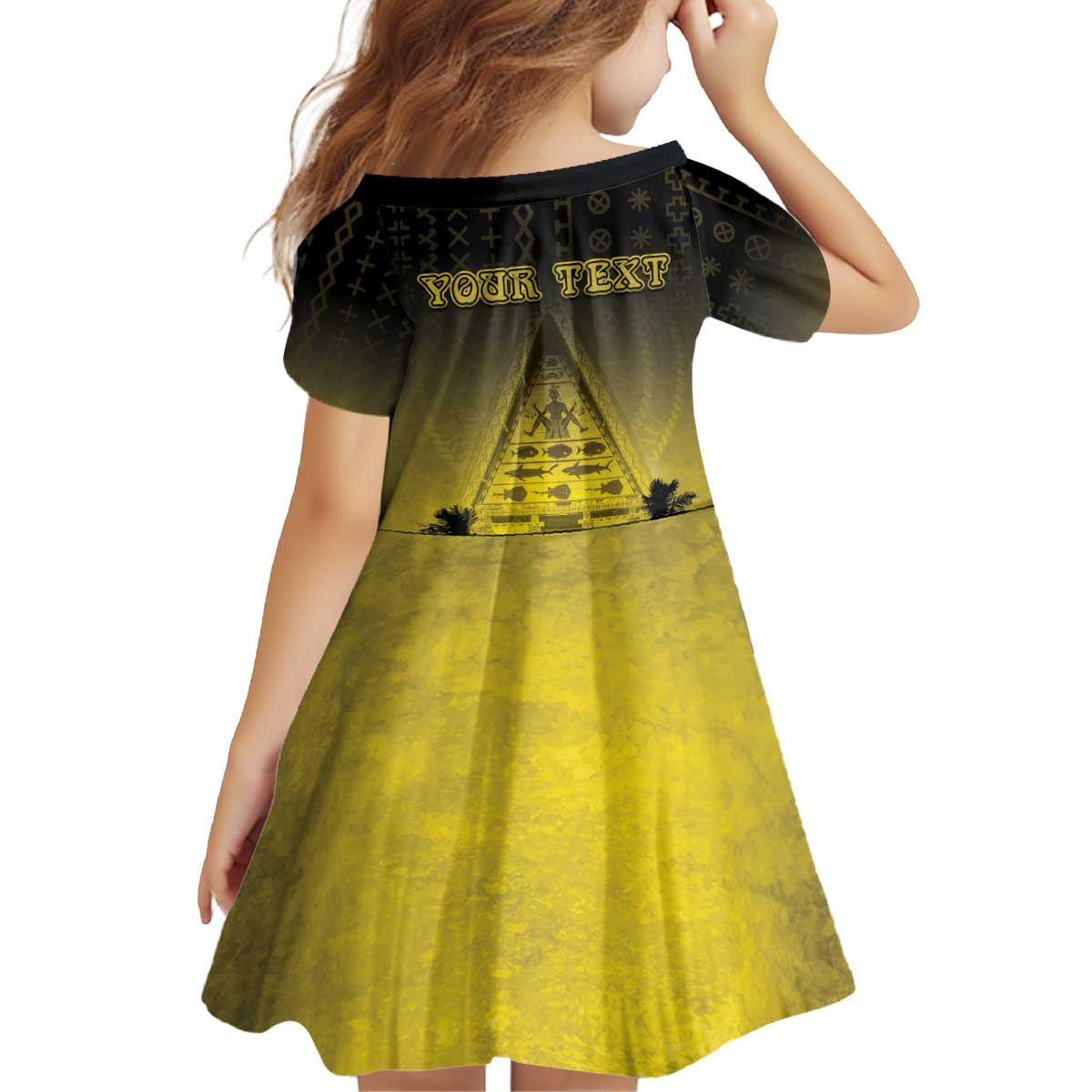 Personalised Palau Independence Day Kid Short Sleeve Dress Palauan Tattoo Pattern - Polynesian Pride