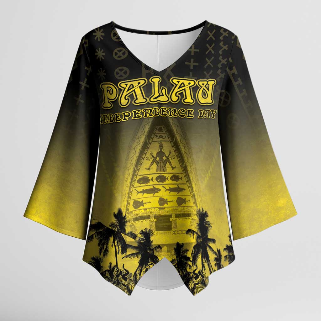 Personalised Palau Independence Day Kimono Sleeve Blouse Palauan Tattoo Pattern - Polynesian Pride