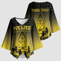 Personalised Palau Independence Day Kimono Sleeve Blouse Palauan Tattoo Pattern - Polynesian Pride