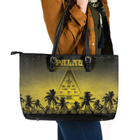 Palau Independence Day Leather Tote Bag Palauan Tattoo Pattern LT05 - Polynesian Pride