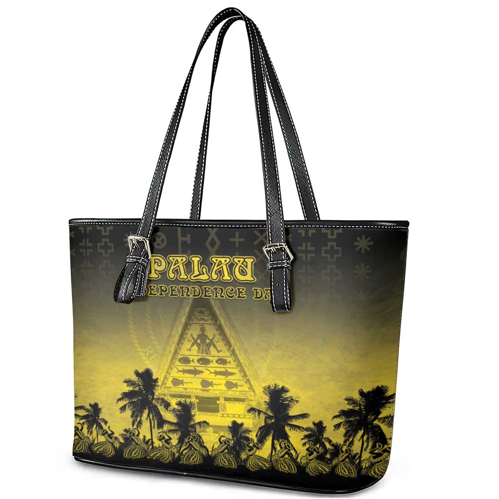Palau Independence Day Leather Tote Bag Palauan Tattoo Pattern LT05 - Polynesian Pride