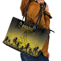 Palau Independence Day Leather Tote Bag Palauan Tattoo Pattern LT05 - Polynesian Pride