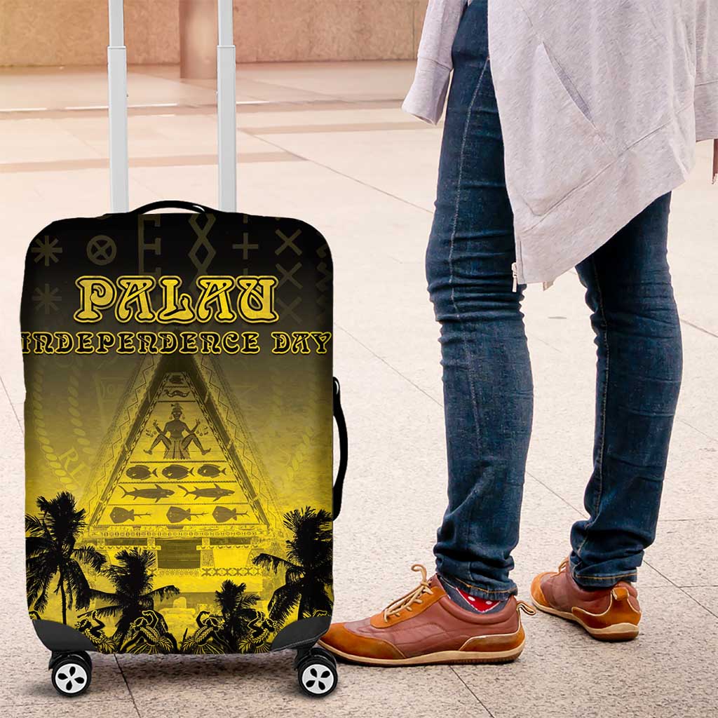 Palau Independence Day Luggage Cover Palauan Tattoo Pattern LT05 Black - Polynesian Pride
