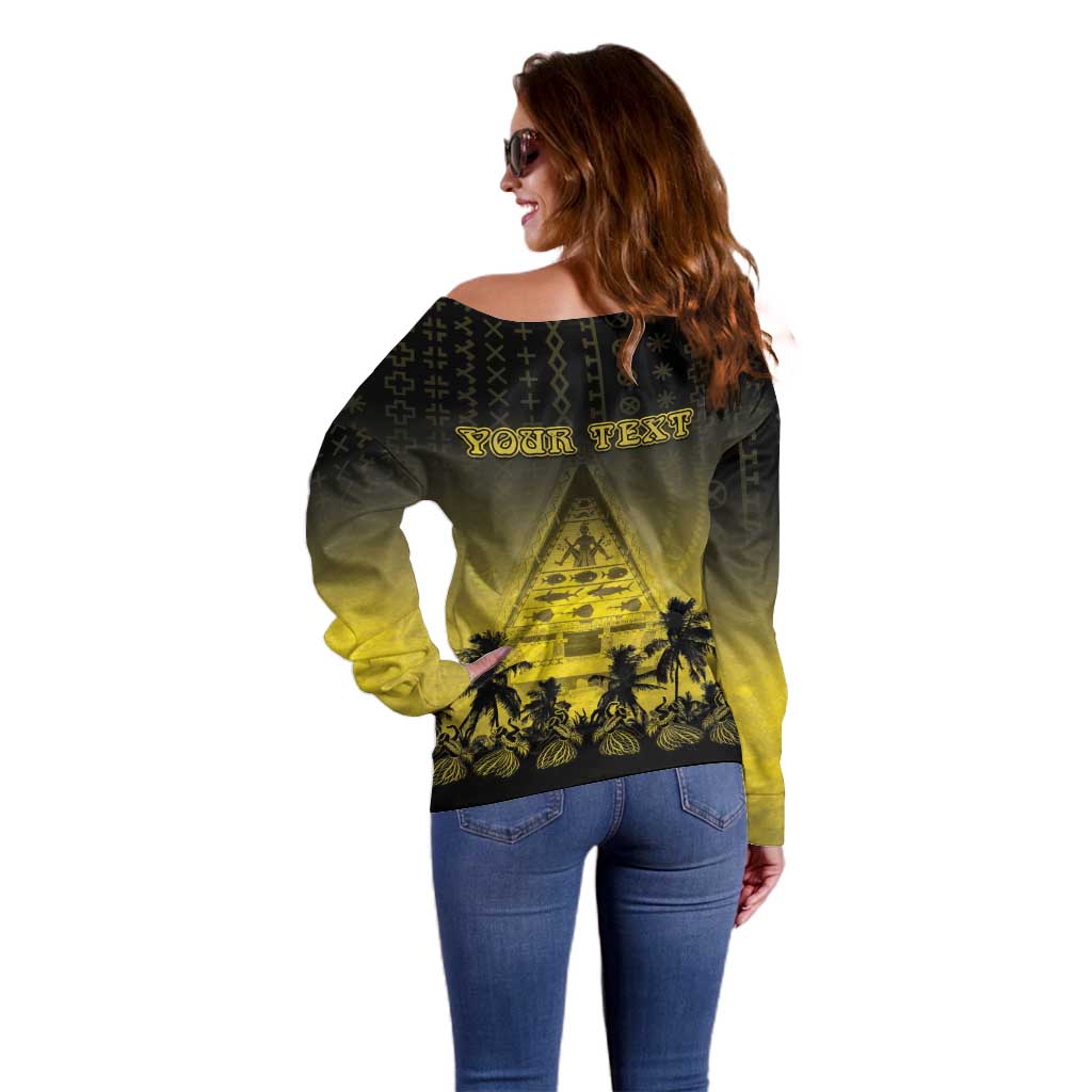 Personalised Palau Independence Day Off Shoulder Sweater Palauan Tattoo Pattern LT05 - Polynesian Pride