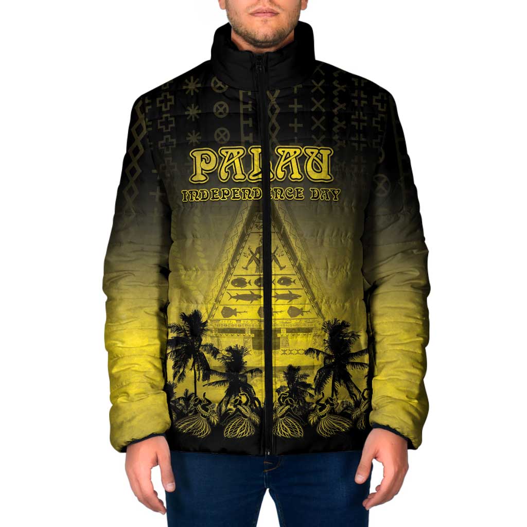 Personalised Palau Independence Day Padded Jacket Palauan Tattoo Pattern LT05 Men Black - Polynesian Pride