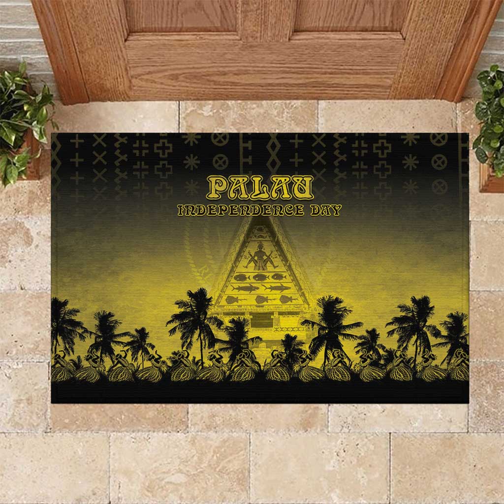 Palau Independence Day Rubber Doormat Palauan Tattoo Pattern LT05 Black - Polynesian Pride
