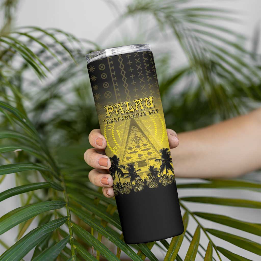 Personalised Palau Independence Day Skinny Tumbler Palauan Tattoo Pattern - Polynesian Pride