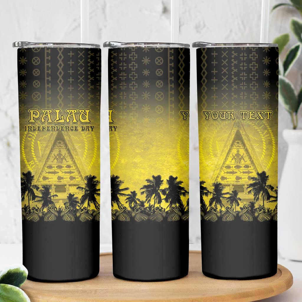 Personalised Palau Independence Day Skinny Tumbler Palauan Tattoo Pattern - Polynesian Pride