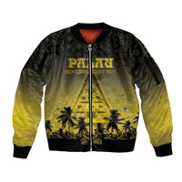 Personalised Palau Independence Day Sleeve Zip Bomber Jacket Palauan Tattoo Pattern LT05 Unisex Black - Polynesian Pride