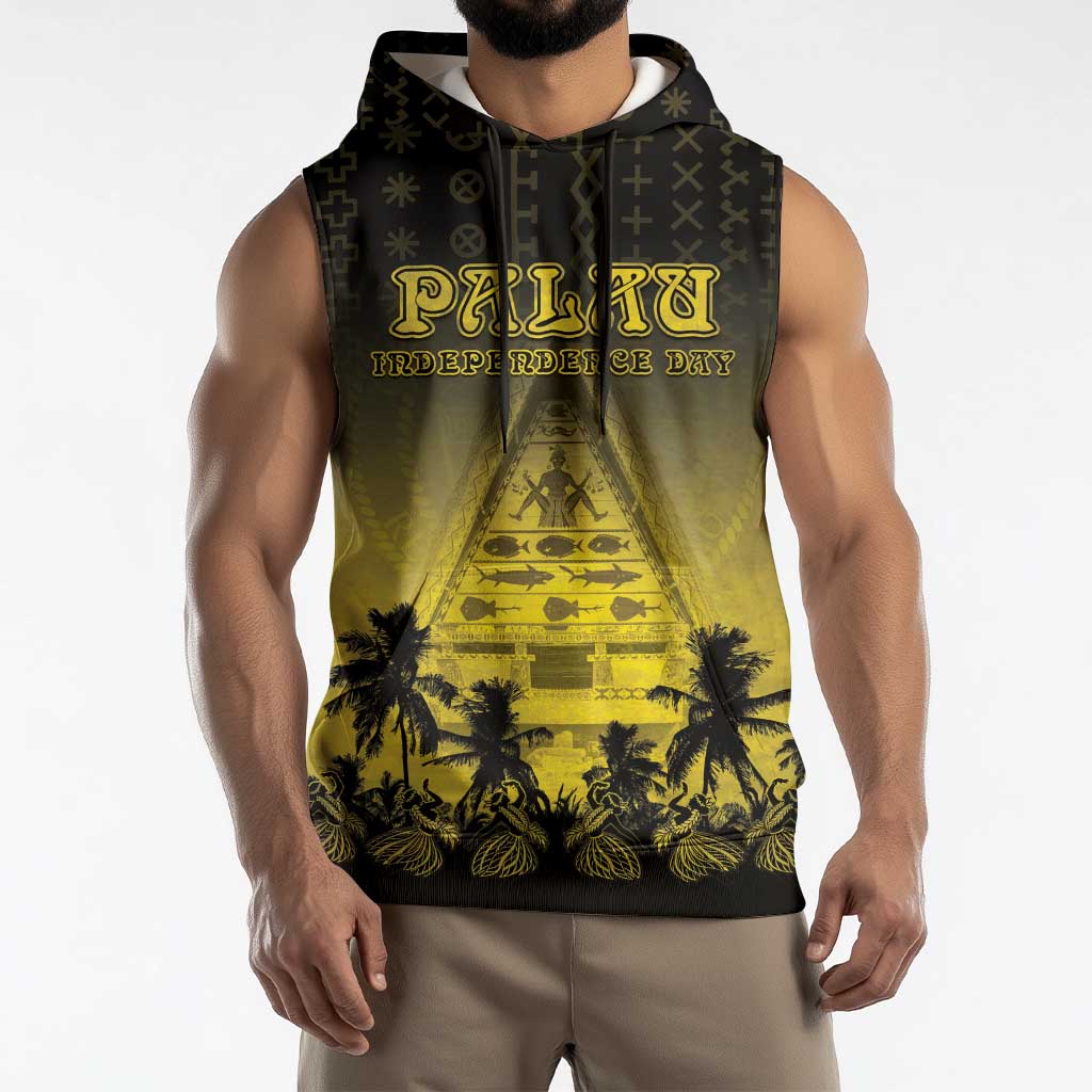 Personalised Palau Independence Day Sleeveless Hoodie Palauan Tattoo Pattern LT05 - Polynesian Pride