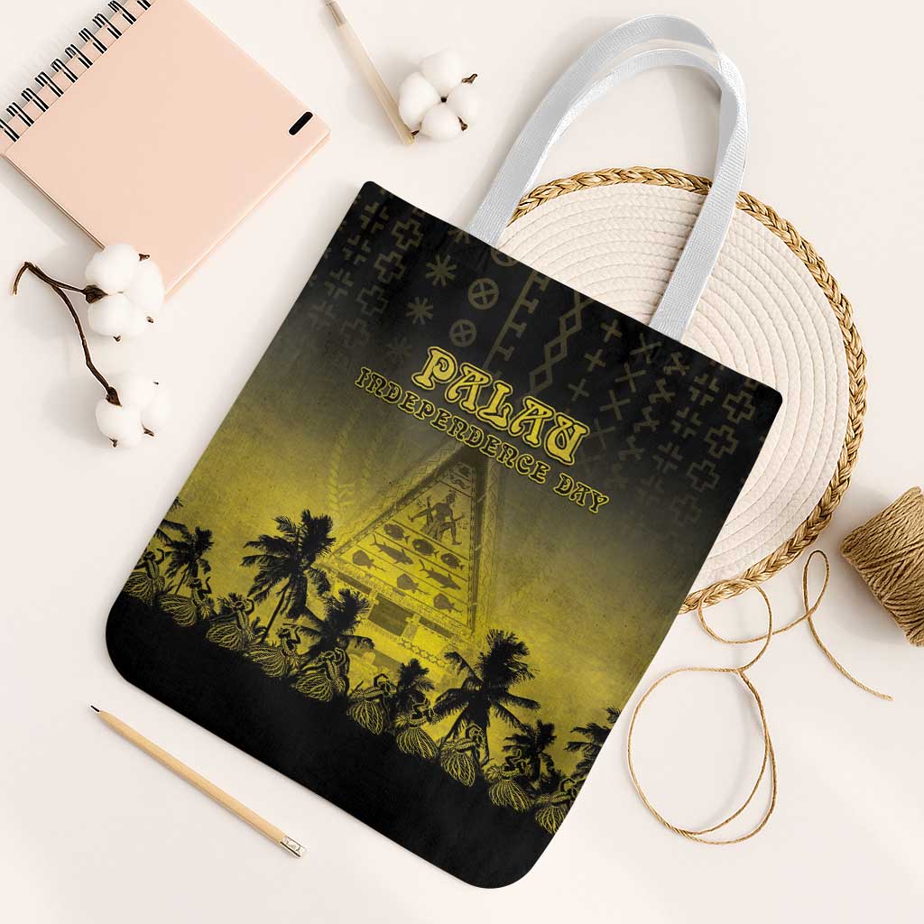 Palau Independence Day Tote Bag Palauan Tattoo Pattern LT05 White Strap One Size Black - Polynesian Pride