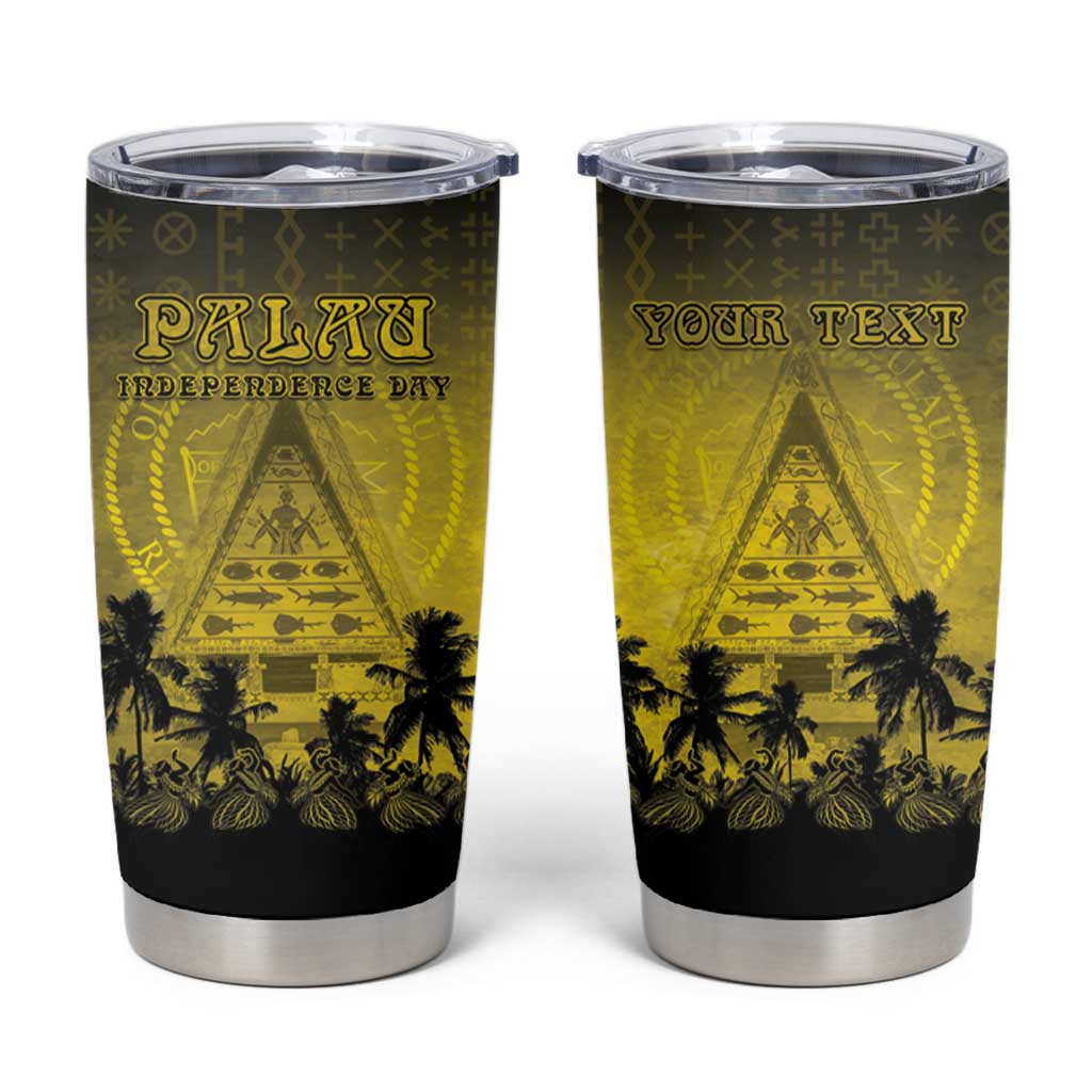 Personalised Palau Independence Day Tumbler Cup Palauan Tattoo Pattern - Polynesian Pride