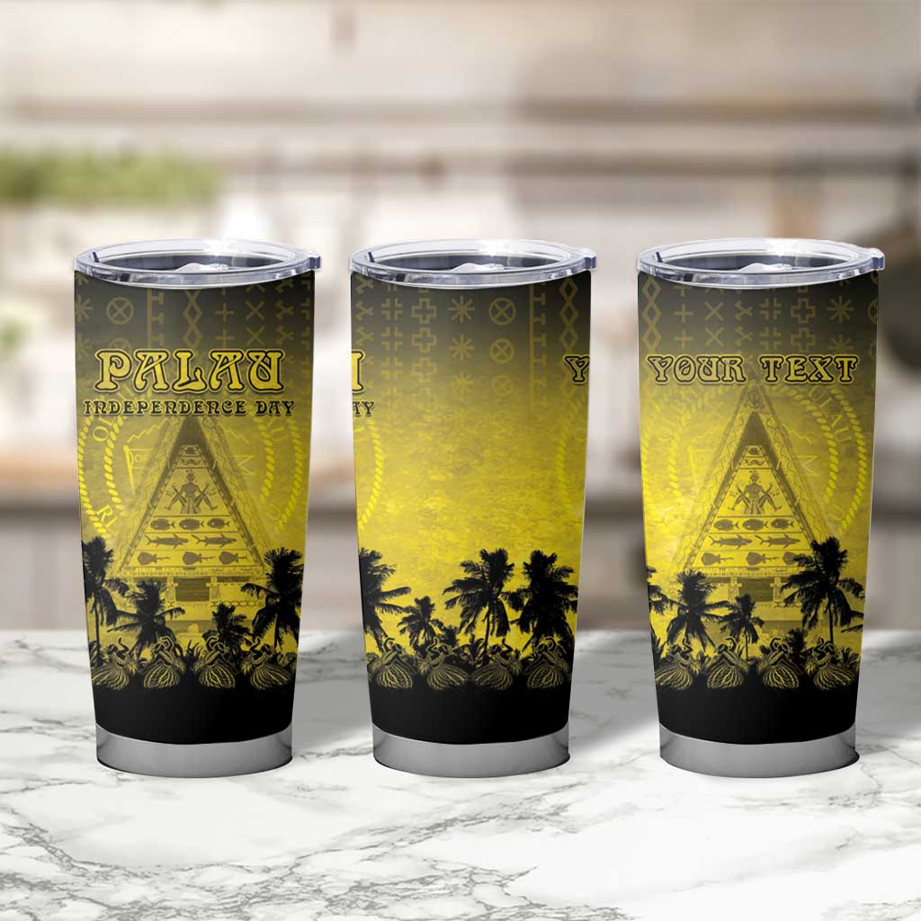 Personalised Palau Independence Day Tumbler Cup Palauan Tattoo Pattern - Polynesian Pride