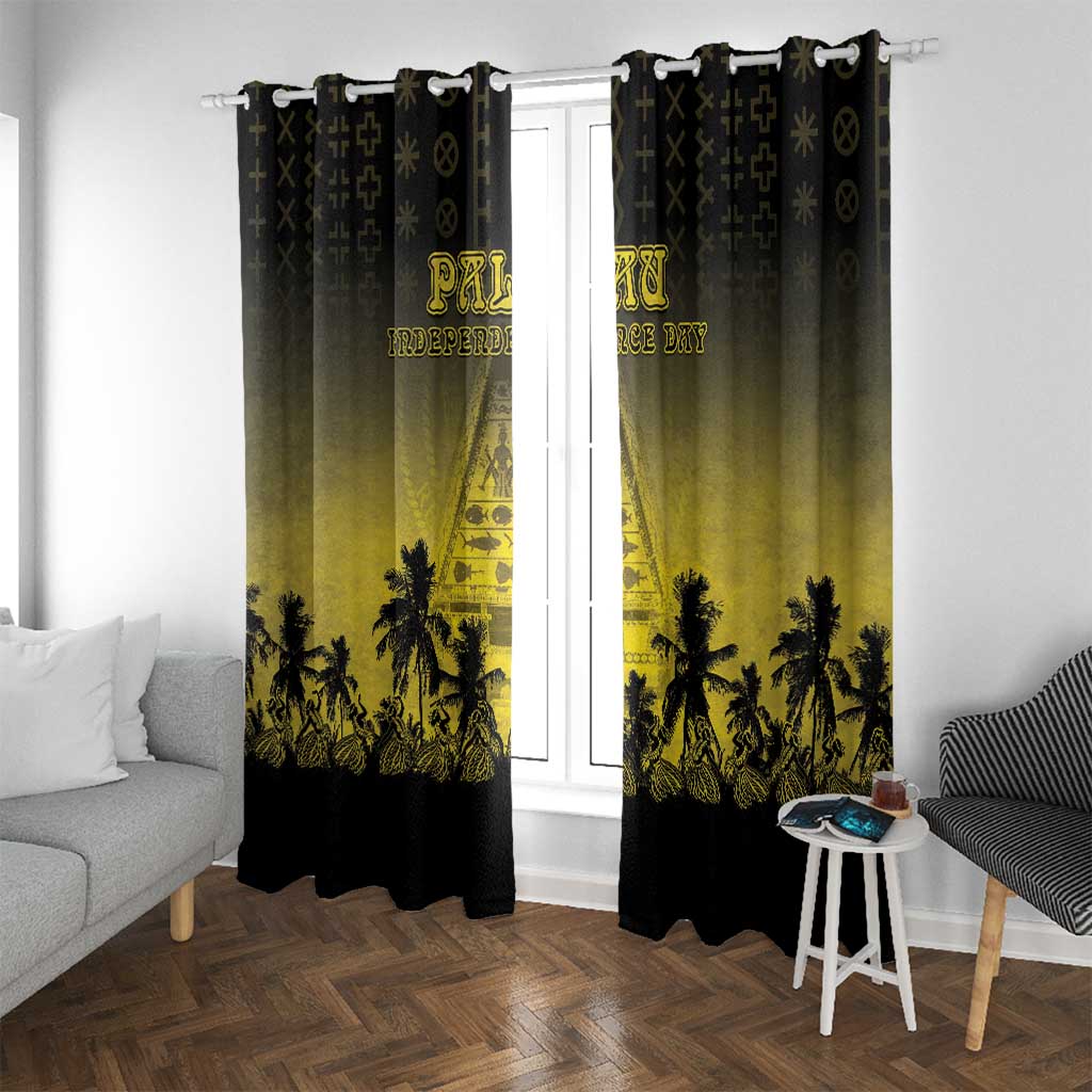 Palau Independence Day Window Curtain Palauan Tattoo Pattern LT05 With Grommets Black - Polynesian Pride