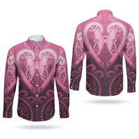 Aotearoa Breast Cancer Couples Matching Off Shoulder Maxi Dress and Long Sleeve Button Shirt Maori Tribal Pattern LT05 - Polynesian Pride