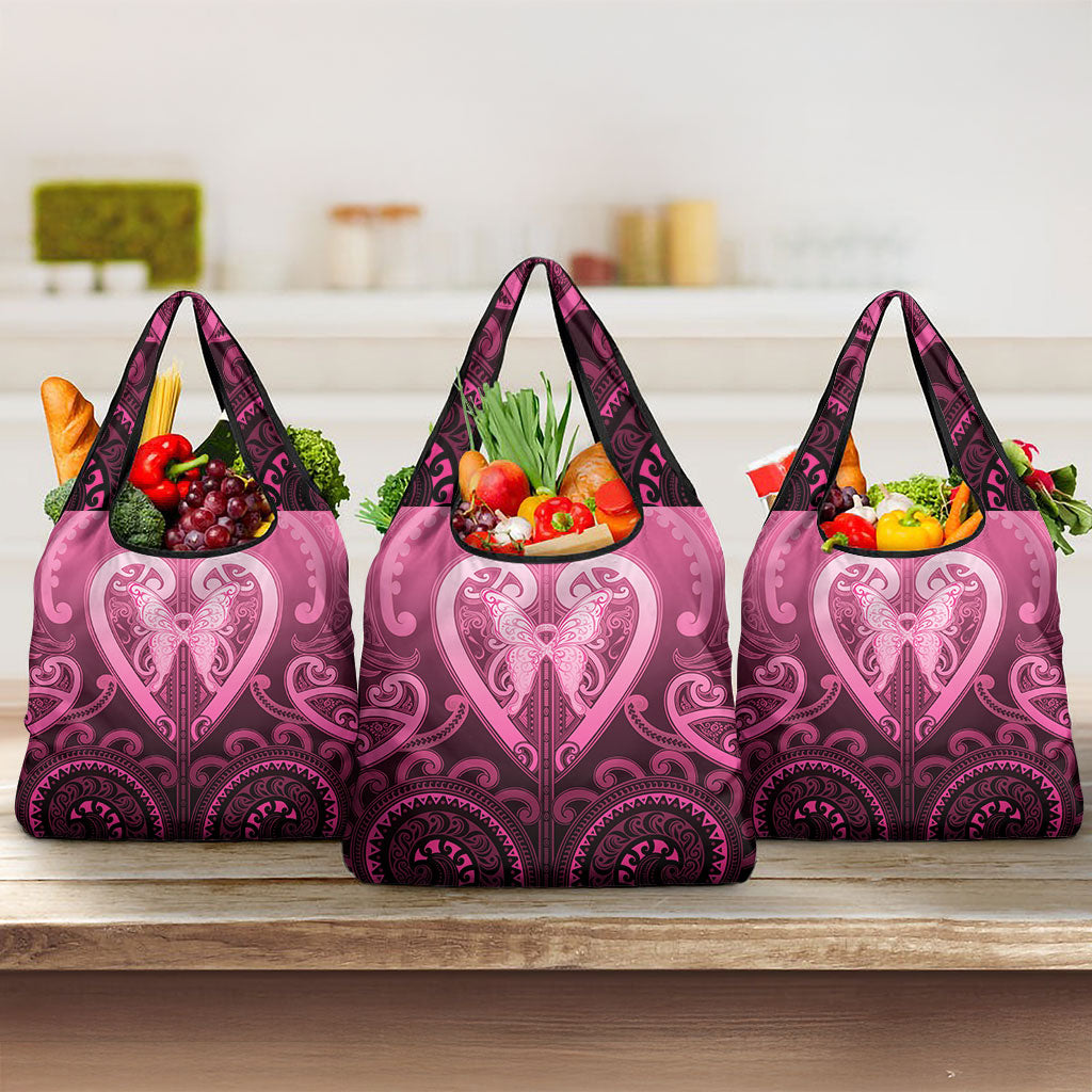 Aotearoa Breast Cancer Grocery Bag Maori Tribal Pattern