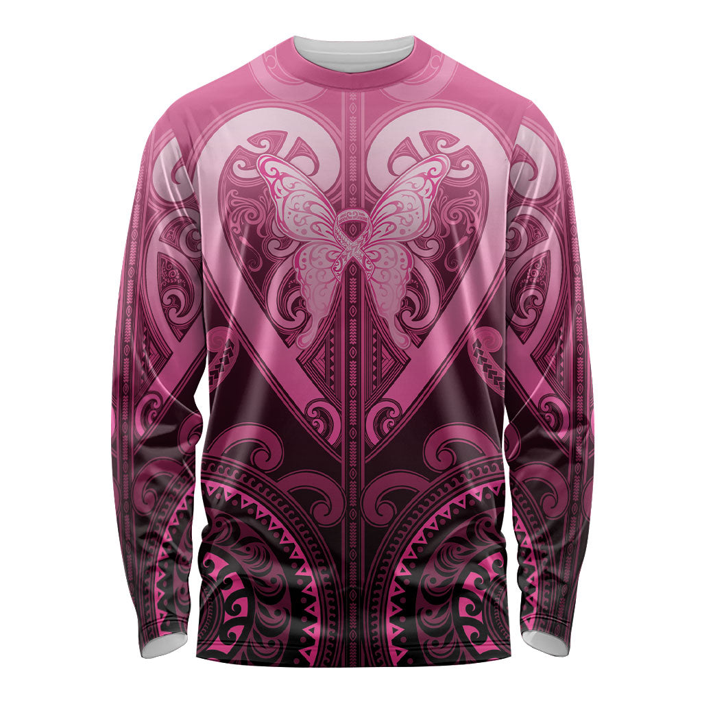 Aotearoa Breast Cancer Long Sleeve Shirt Maori Tribal Pattern LT05 Unisex Pink - Polynesian Pride