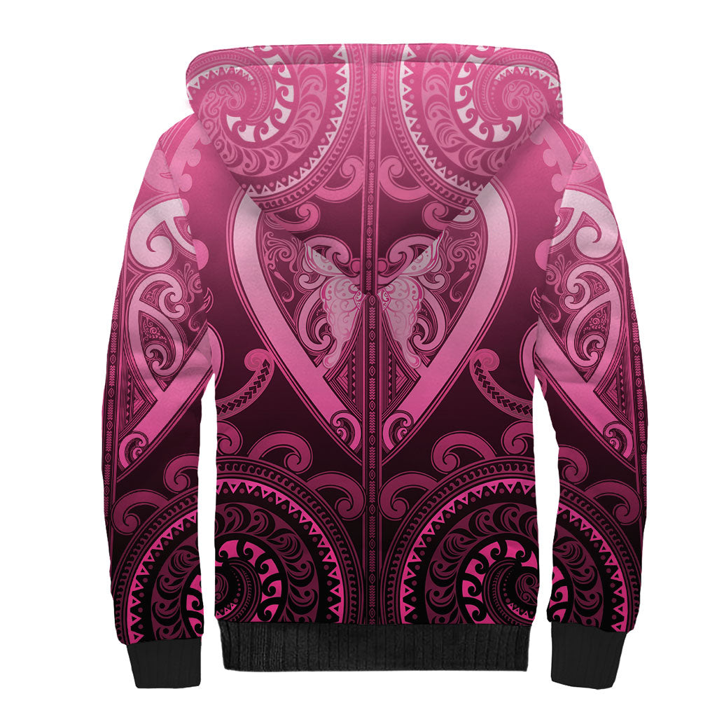 Aotearoa Breast Cancer Sherpa Hoodie Maori Tribal Pattern LT05 - Polynesian Pride