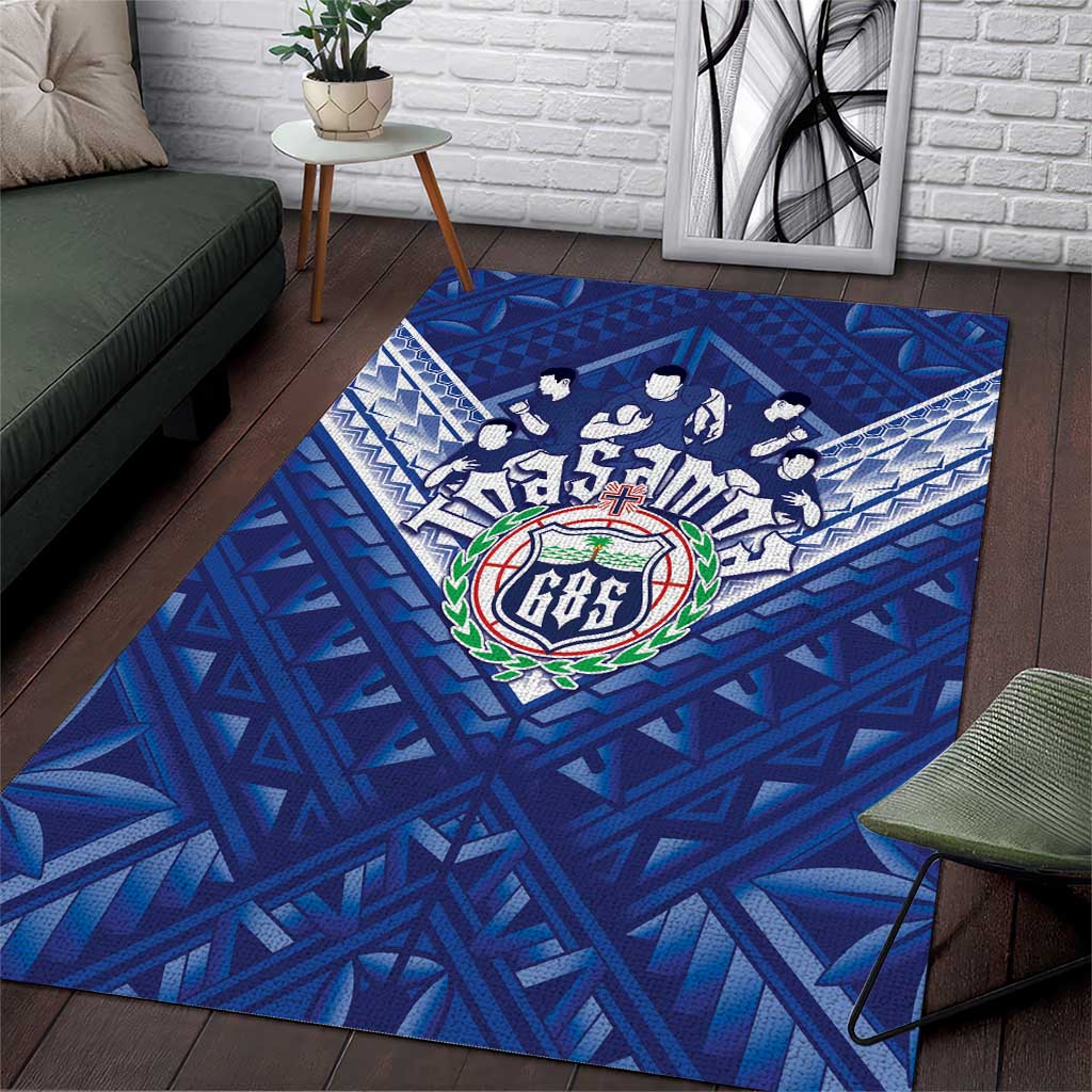 Toa Samoa Rugby Area Rug Samoan Pride With Tribal Pattern LT05 Blue - Polynesian Pride