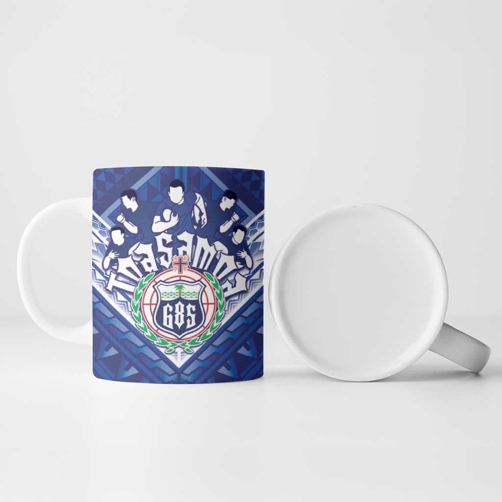 Toa Samoa Rugby Custom Ceramic Mug Samoan Pride With Tribal Pattern - Polynesian Pride