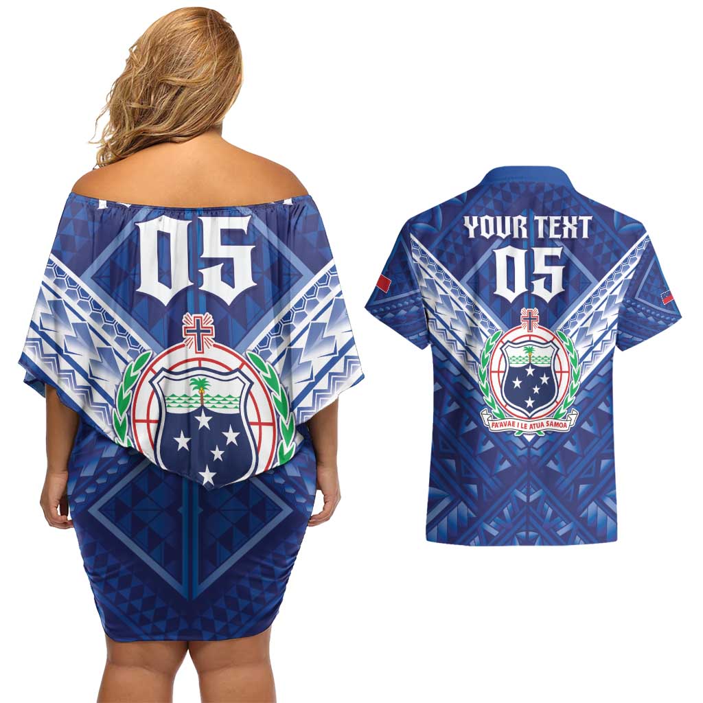 Toa Samoa Rugby Custom Couples Matching Off Shoulder Short Dress and Hawaiian Shirt Samoan Pride With Tribal Pattern - Polynesian Pride