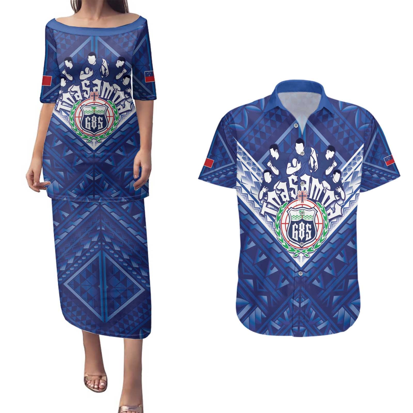 Toa Samoa Rugby Custom Couples Matching Puletasi and Hawaiian Shirt Samoan Pride With Tribal Pattern - Polynesian Pride