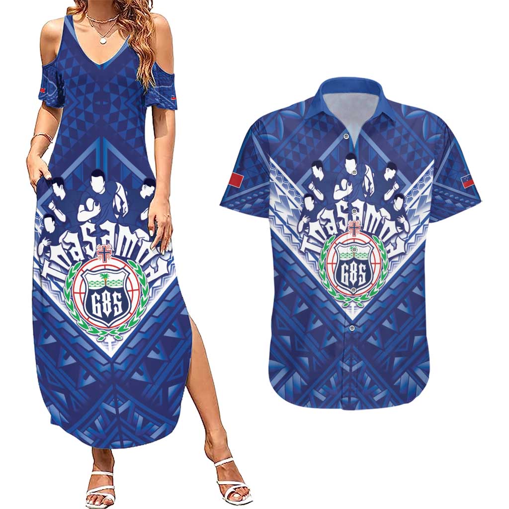 Toa Samoa Rugby Custom Couples Matching Summer Maxi Dress and Hawaiian Shirt Samoan Pride With Tribal Pattern - Polynesian Pride