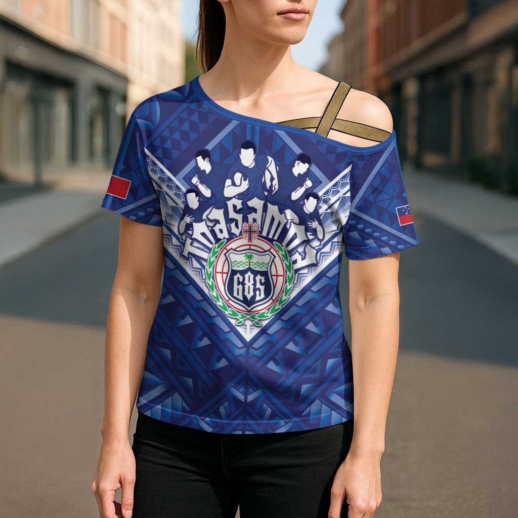 Toa Samoa Rugby Custom Cross Shoulder Shirt Samoan Pride With Tribal Pattern - Polynesian Pride