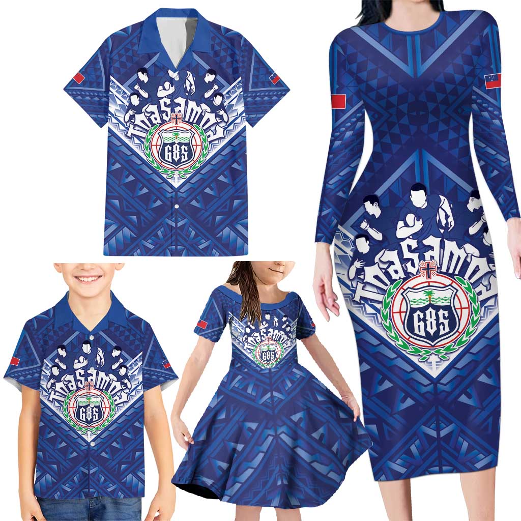 Toa Samoa Rugby Custom Family Matching Long Sleeve Bodycon Dress and Hawaiian Shirt Samoan Pride With Tribal Pattern - Polynesian Pride