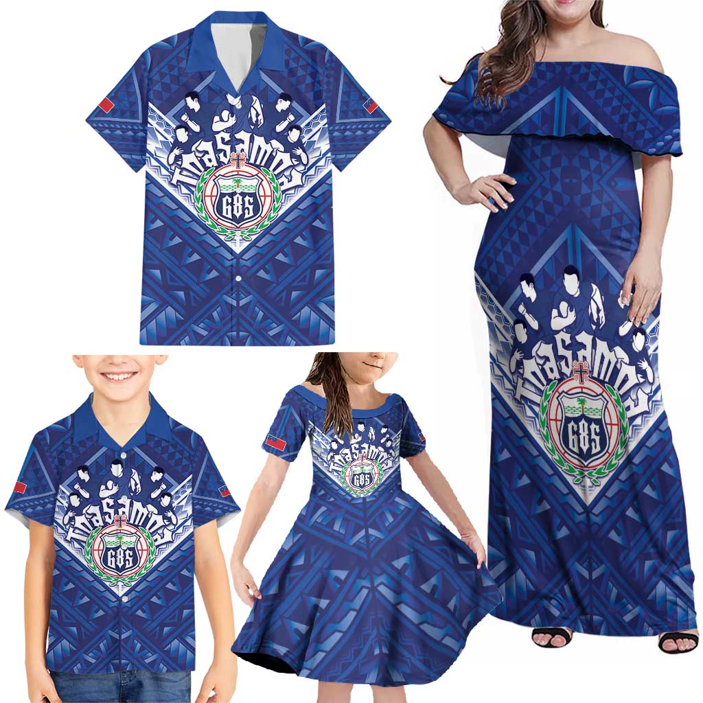 Toa Samoa Rugby Custom Family Matching Off Shoulder Maxi Dress and Hawaiian Shirt Samoan Pride With Tribal Pattern - Polynesian Pride