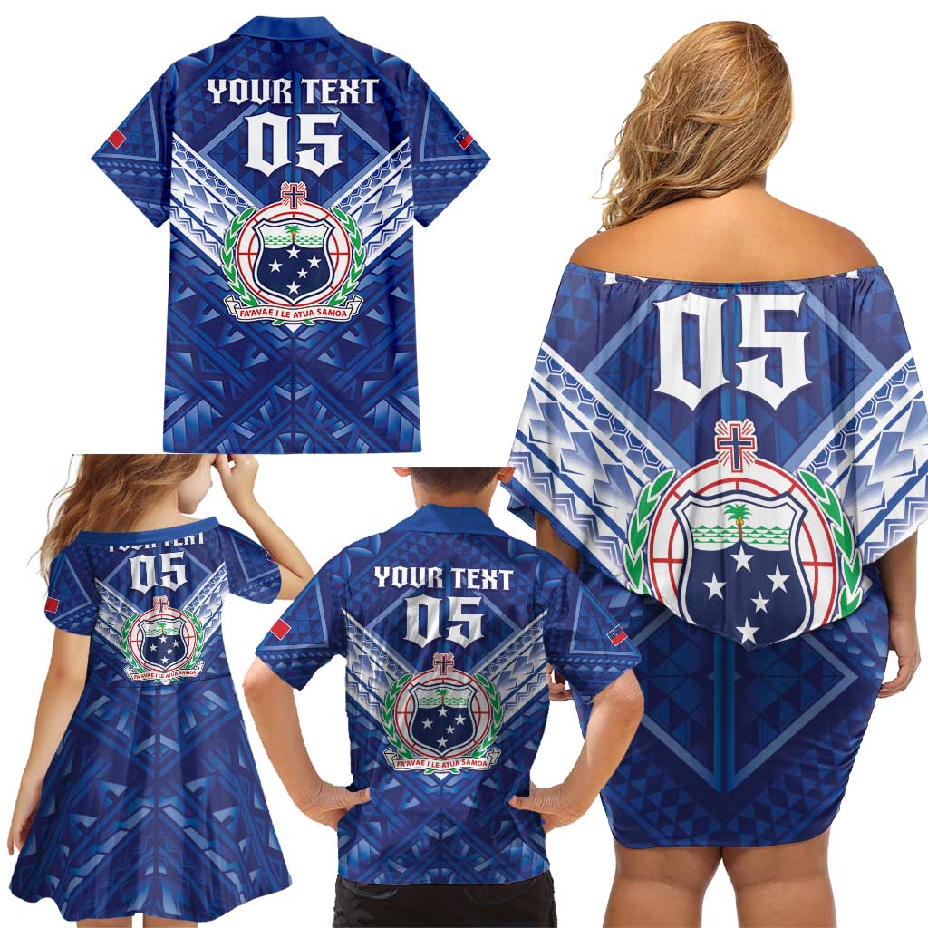 Toa Samoa Rugby Custom Family Matching Off Shoulder Short Dress and Hawaiian Shirt Samoan Pride With Tribal Pattern - Polynesian Pride