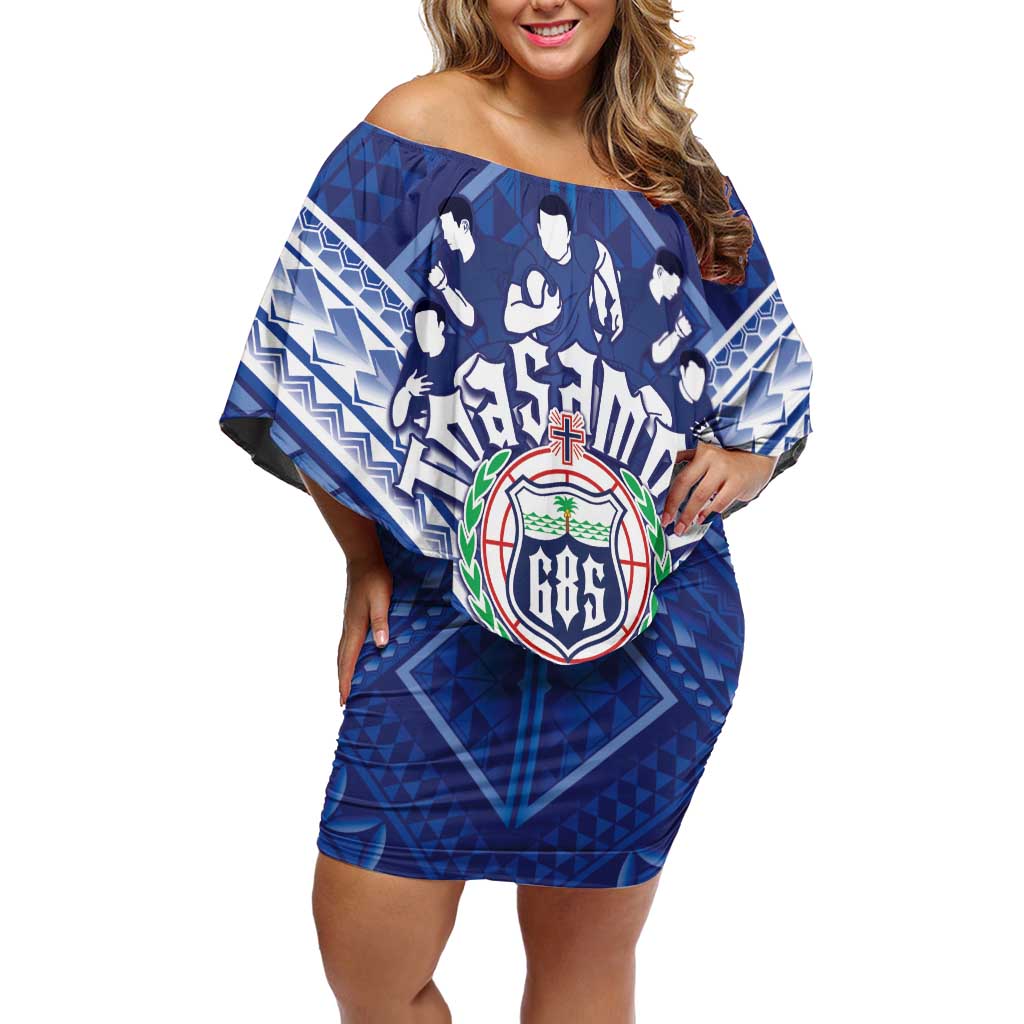 Toa Samoa Rugby Custom Family Matching Off Shoulder Short Dress and Hawaiian Shirt Samoan Pride With Tribal Pattern - Polynesian Pride