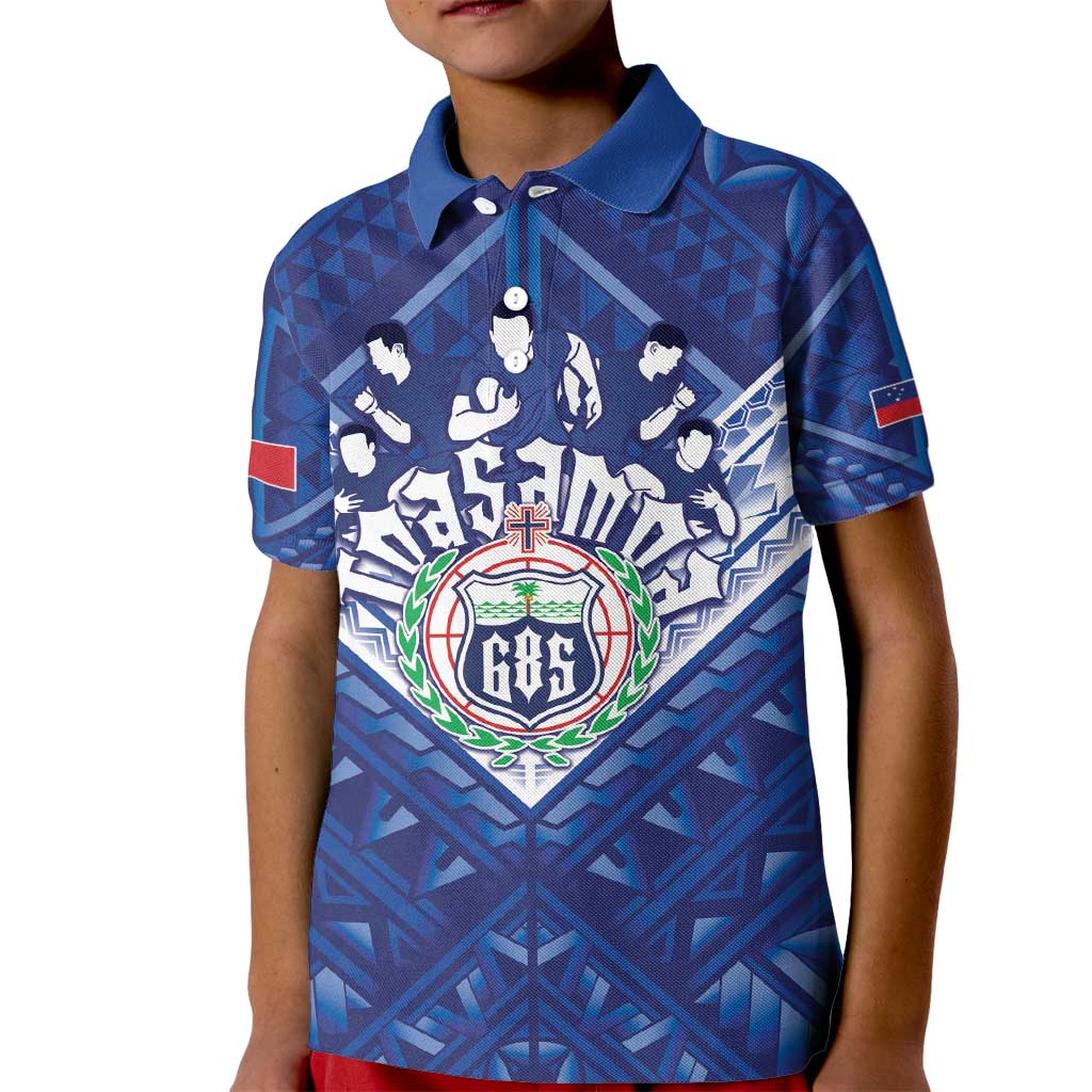 Toa Samoa Rugby Custom Kid Polo Shirt Samoan Pride With Tribal Pattern LT05 Kid Blue - Polynesian Pride