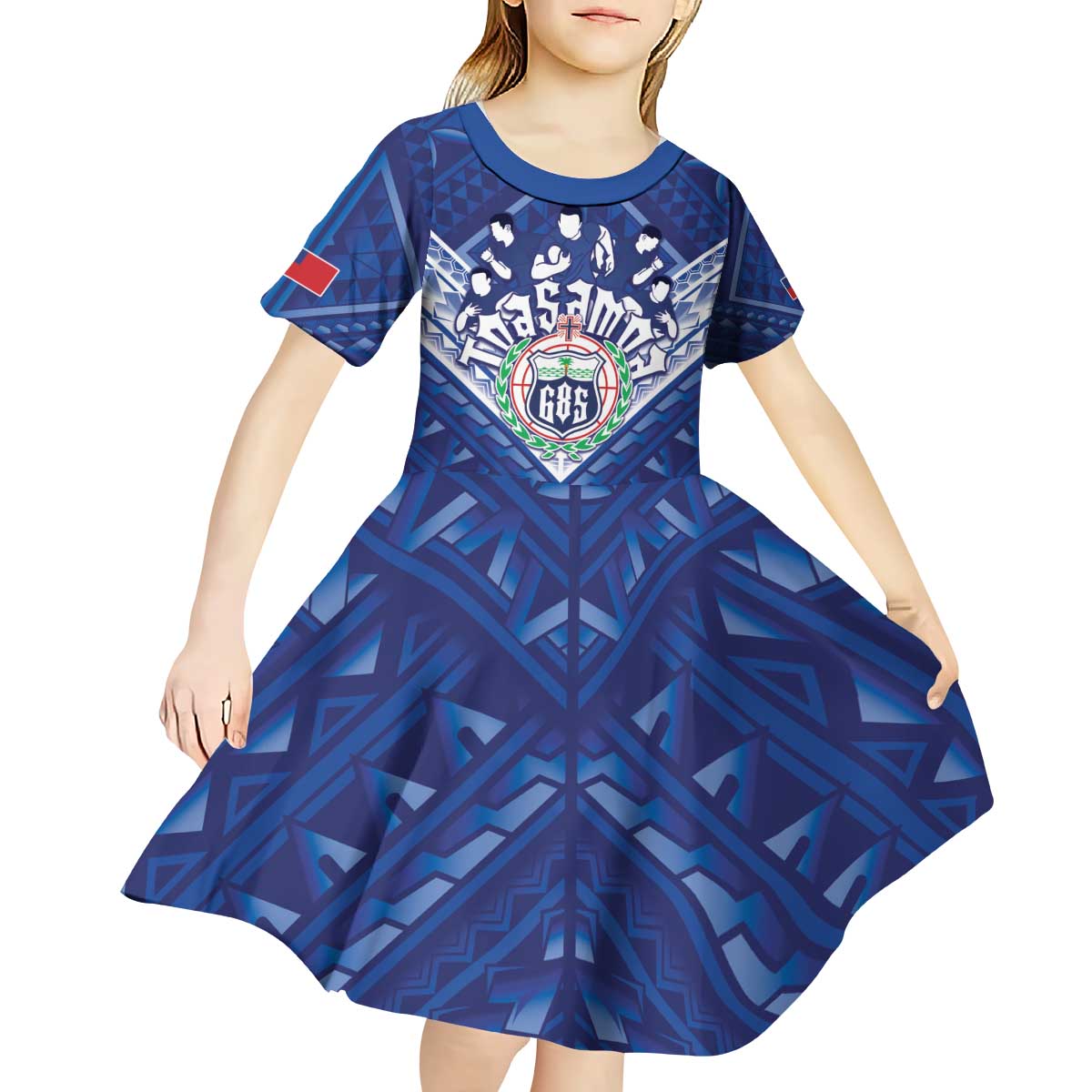 Toa Samoa Rugby Custom Kid Short Sleeve Dress Samoan Pride With Tribal Pattern - Polynesian Pride