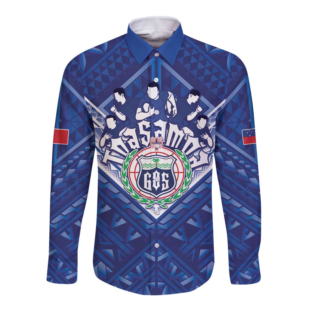 Toa Samoa Rugby Custom Long Sleeve Button Shirt Samoan Pride With Tribal Pattern - Polynesian Pride