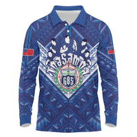 Toa Samoa Rugby Custom Long Sleeve Polo Shirt Samoan Pride With Tribal Pattern LT05 Blue - Polynesian Pride