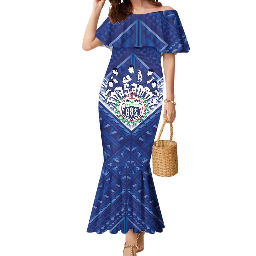 Toa Samoa Rugby Custom Mermaid Dress Samoan Pride With Tribal Pattern LT05 Women Blue - Polynesian Pride