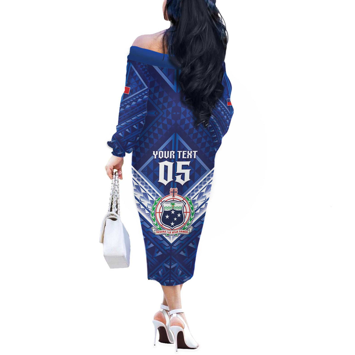 Toa Samoa Rugby Custom Off The Shoulder Long Sleeve Dress Samoan Pride With Tribal Pattern LT05 - Polynesian Pride