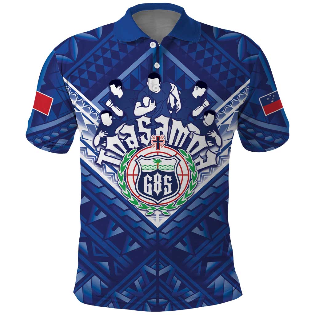 Toa Samoa Rugby Custom Polo Shirt Samoan Pride With Tribal Pattern LT05 Blue - Polynesian Pride