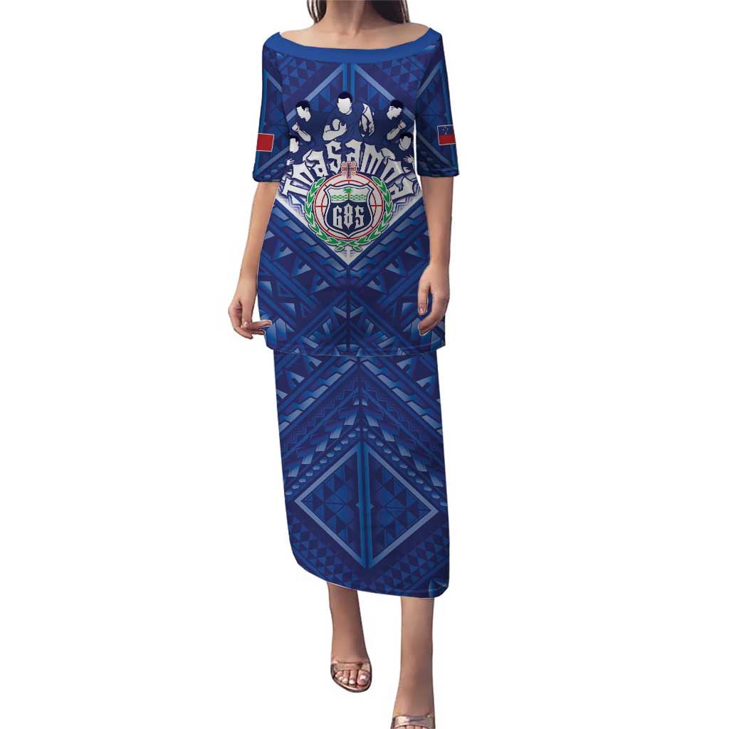 Toa Samoa Rugby Custom Puletasi Samoan Pride With Tribal Pattern LT05 Long Dress Blue - Polynesian Pride