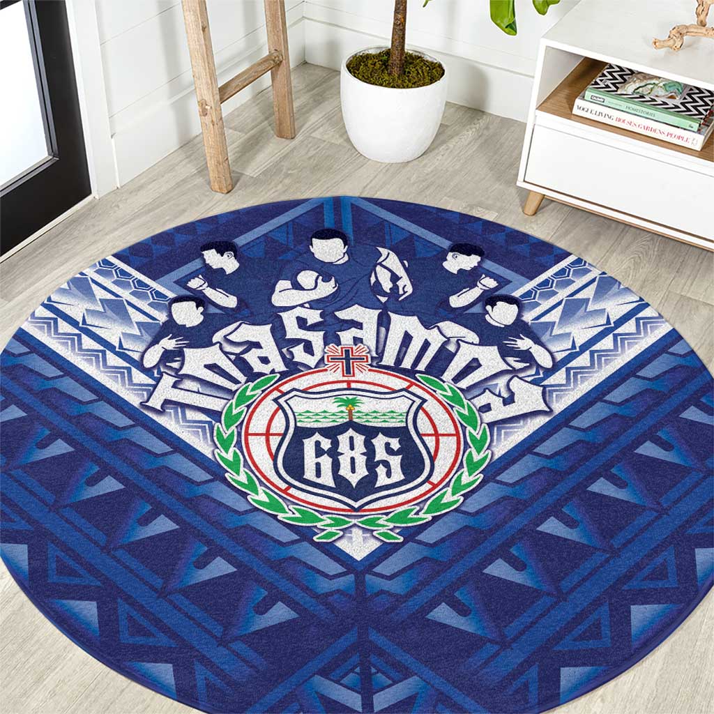 Toa Samoa Rugby Round Carpet Samoan Pride With Tribal Pattern LT05 Blue - Polynesian Pride