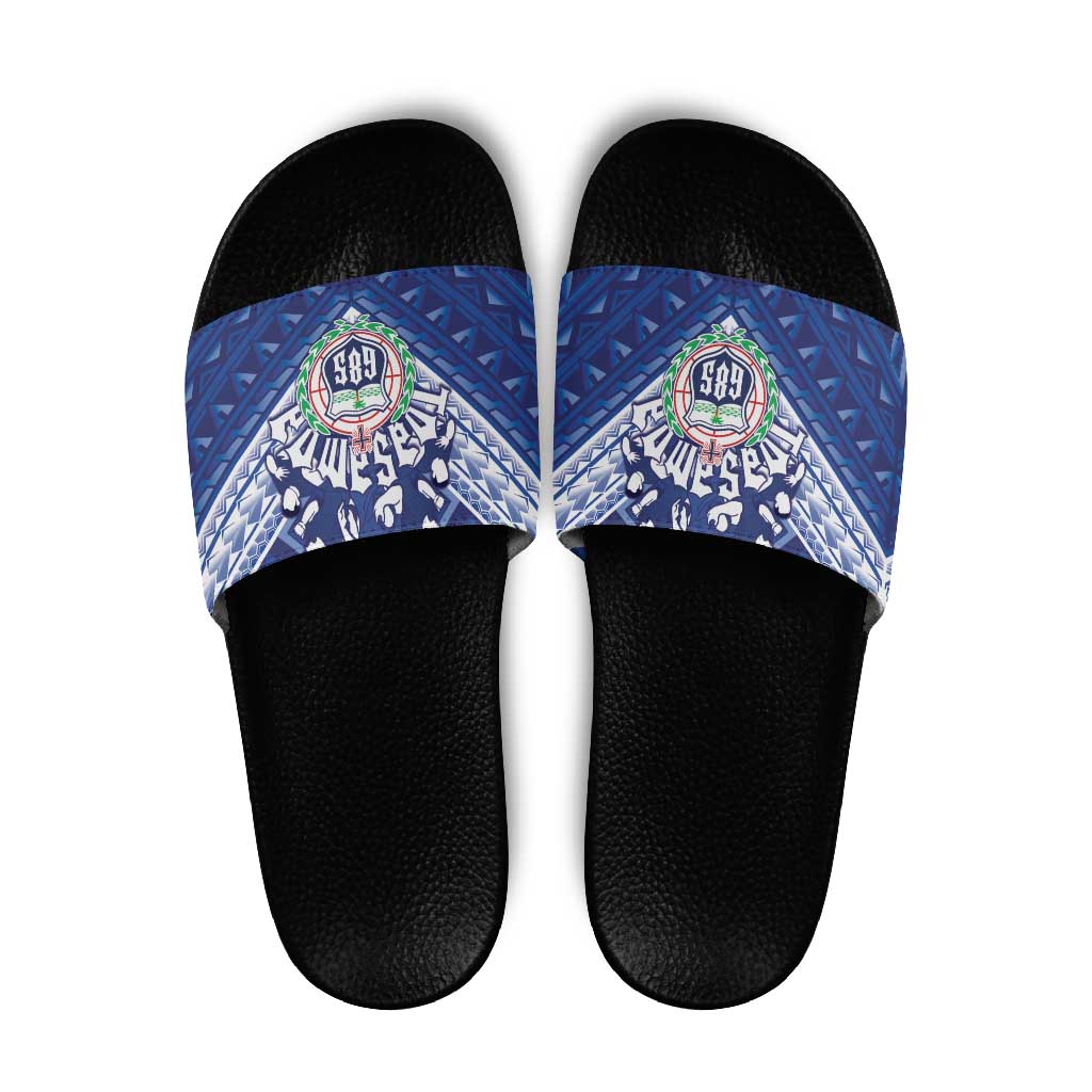 Toa Samoa Rugby Slide Sandals Samoan Pride With Tribal Pattern LT05 Blue - Polynesian Pride