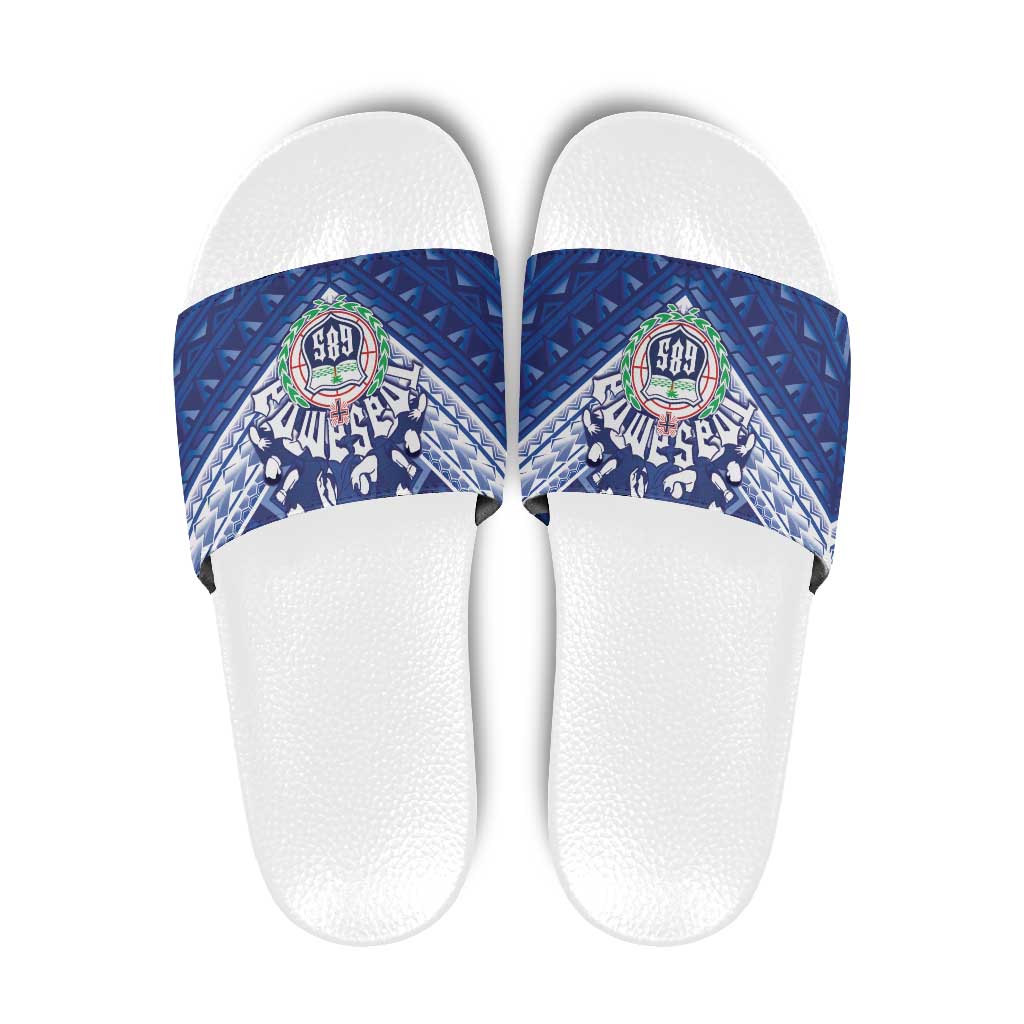 Toa Samoa Rugby Slide Sandals Samoan Pride With Tribal Pattern LT05 Blue - Polynesian Pride