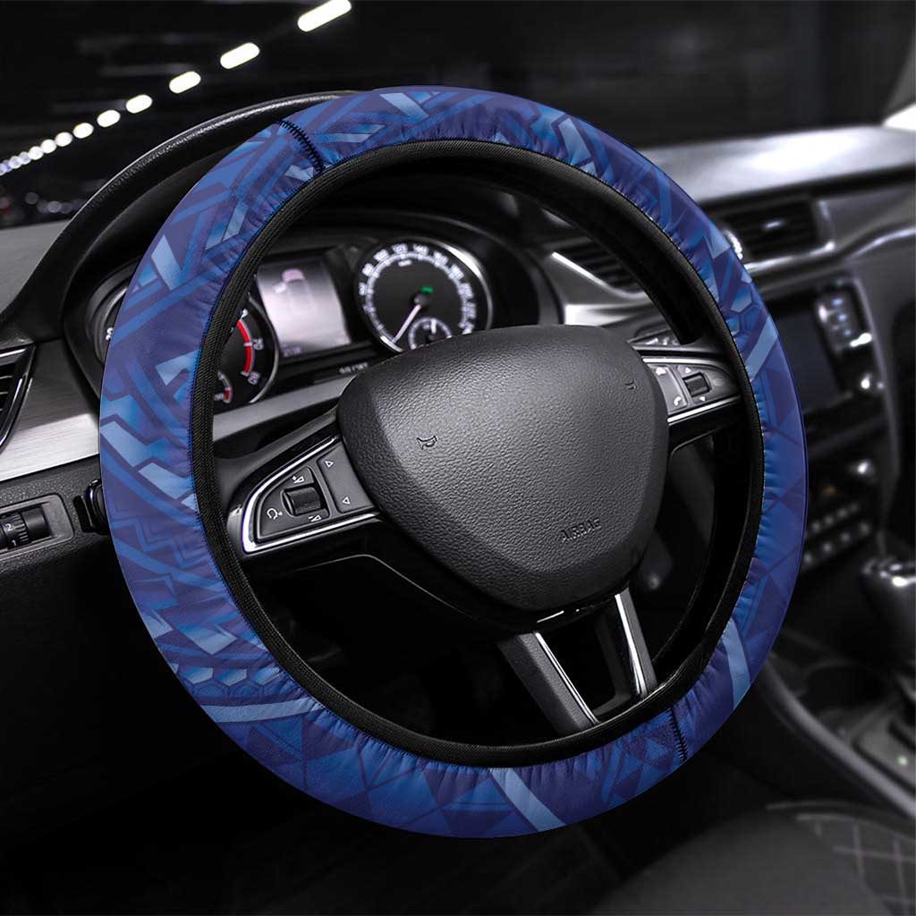 Toa Samoa Rugby Steering Wheel Cover Samoan Pride With Tribal Pattern LT05 Universal Fit Blue - Polynesian Pride