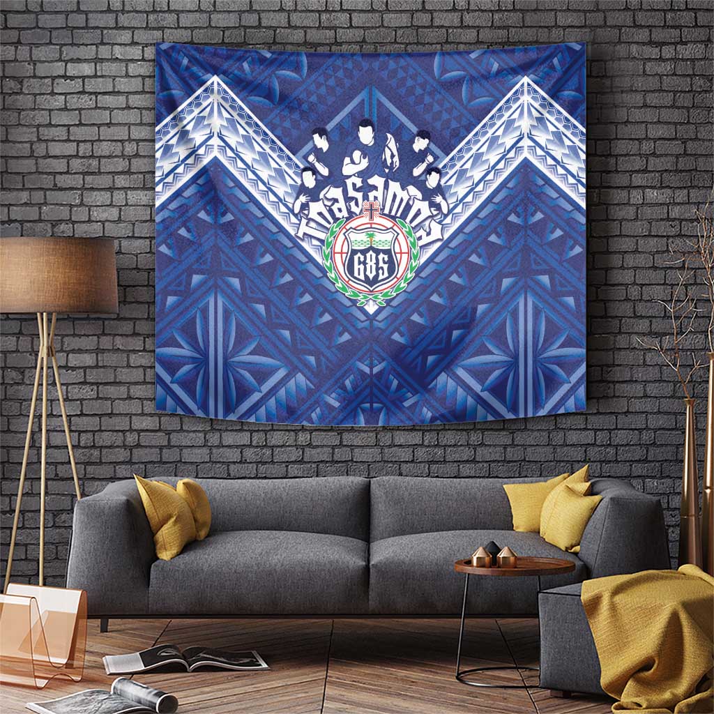 Toa Samoa Rugby Tapestry Samoan Pride With Tribal Pattern LT05 Blue - Polynesian Pride