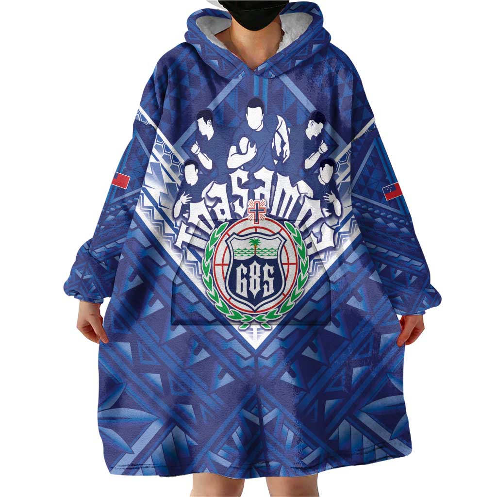 Toa Samoa Rugby Custom Wearable Blanket Hoodie Samoan Pride With Tribal Pattern - Polynesian Pride